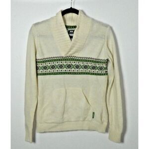 Helly Hansen Sweater Size Small Ivory  Green Fair Isle‎ Wool Knit
